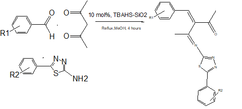 New Schiff bases are synthesized from 2-amino-5-(substituted phenyl) thiadiazole, substituted aromatic aldehyde and acetyl acetone using silica supported TBAHS as catalyst at reflux temperature.